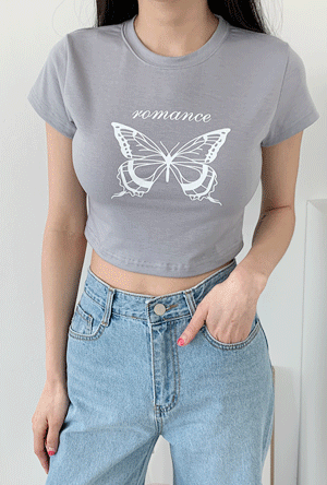 너나키 나비 크롭티셔츠